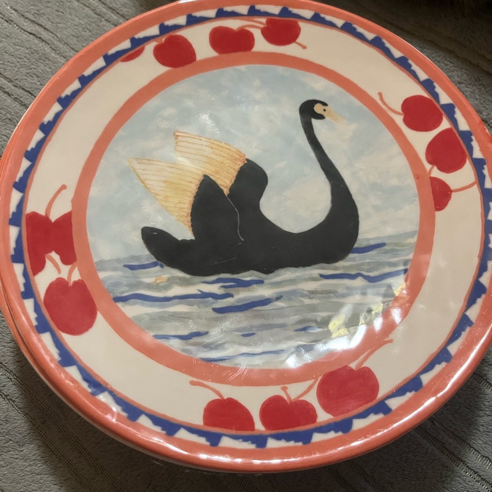 Anthropologie Callie Black Swan Dessert Plate by Susan Hall - Picture 3 of 5